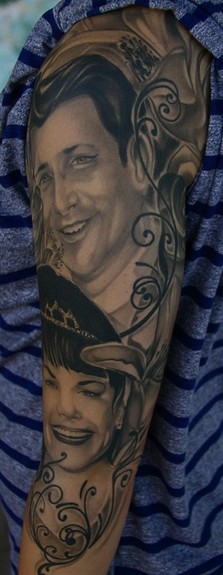 Mike Demasi - Grand parents black and gray portrait tattoo